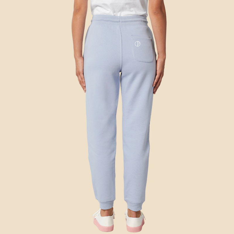Organic cotton and recycled polyester jogging pants, designed in Paris, light blue - onfootprint - sustainable fashion