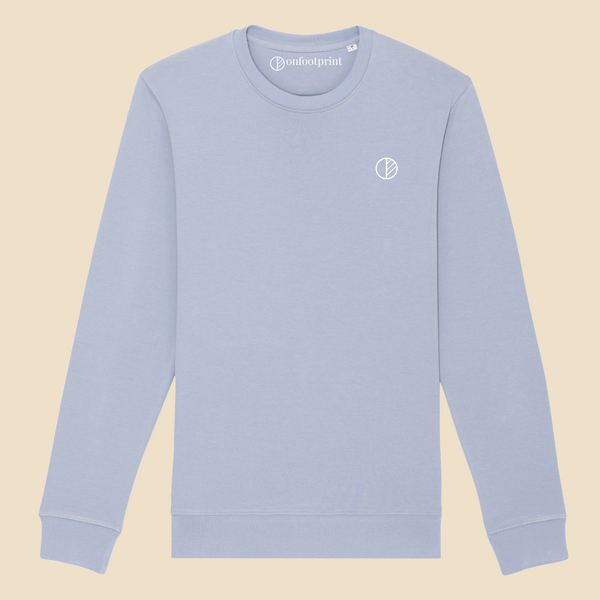 Organic cotton and recycled polyester sweater, designed in Paris, light blue - onfootprint - sustainable fashion