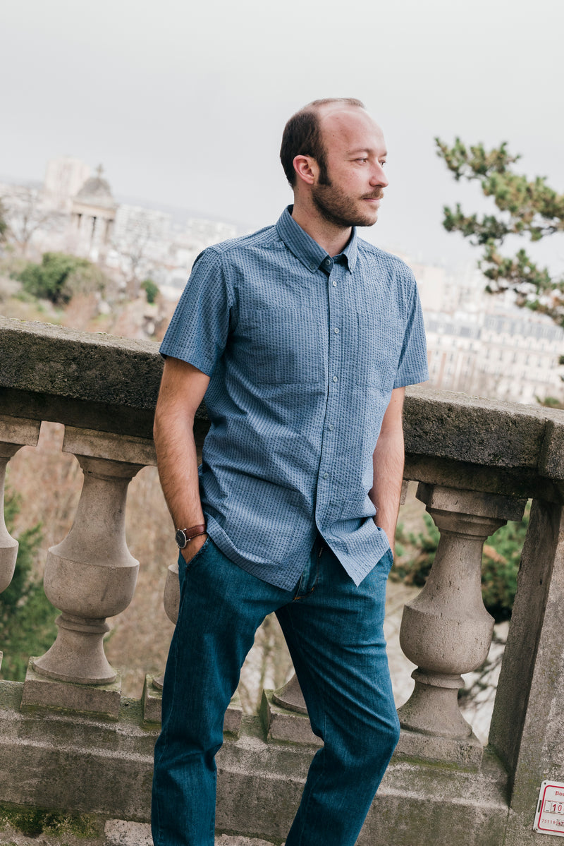 summer cotton blue shirt for men - onfootprint - sustainable fashion