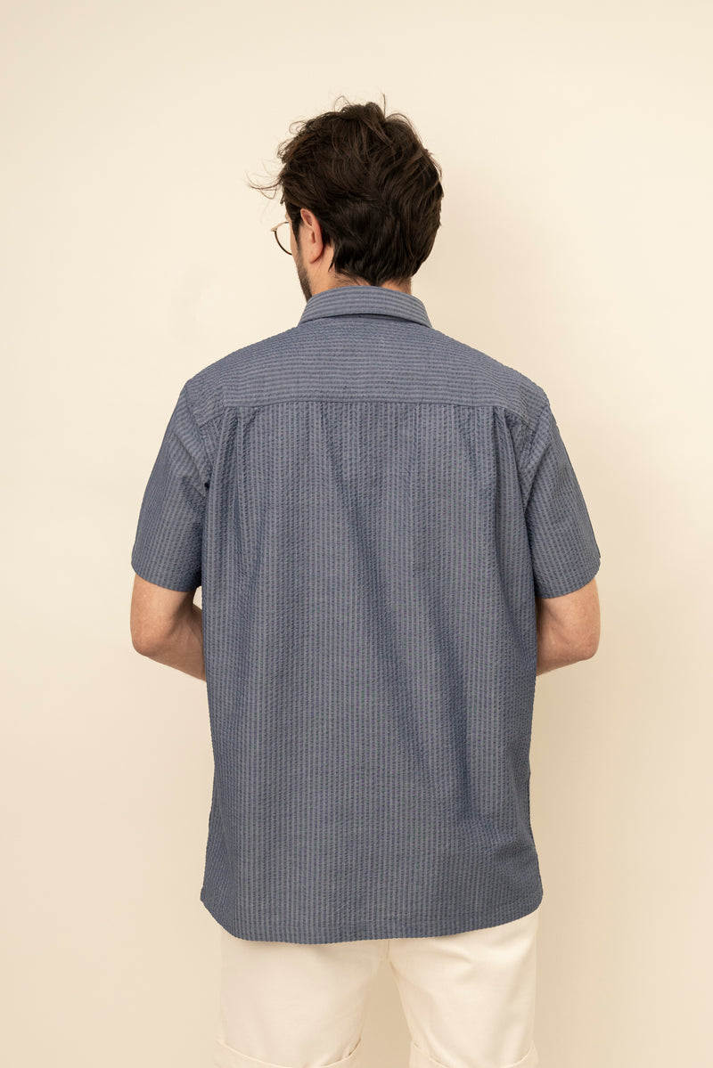 summer cotton blue shirt for men - onfootprint - sustainable fashion