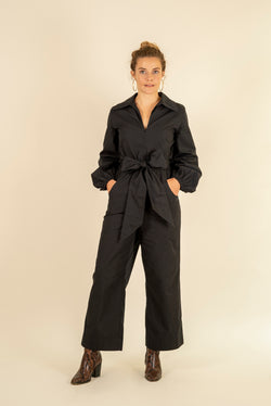 organic cotton black jumpsuit for women- sustainable fashion - onfootprint